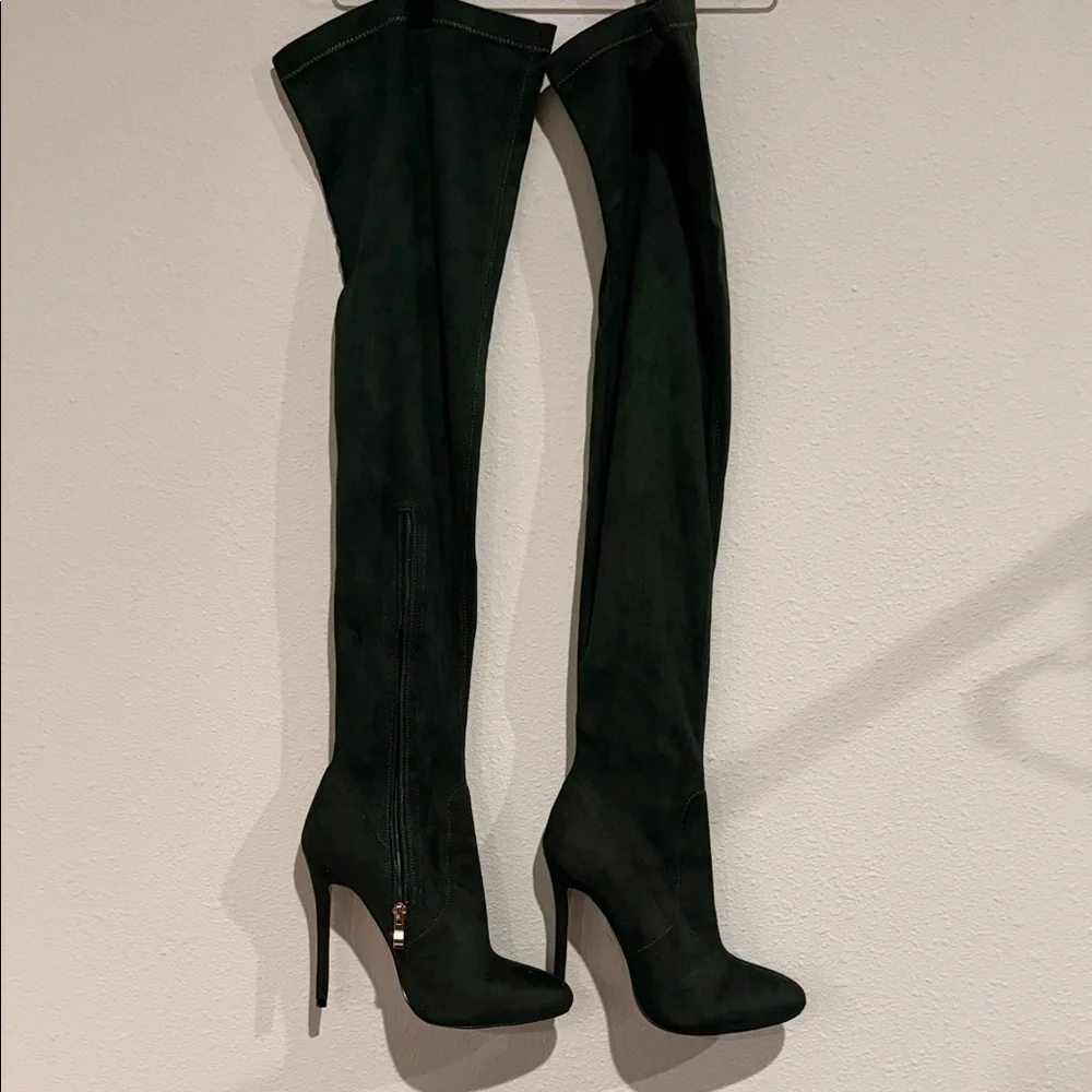 Simmi London Elegant Dark Green Over-the-Knee Boots